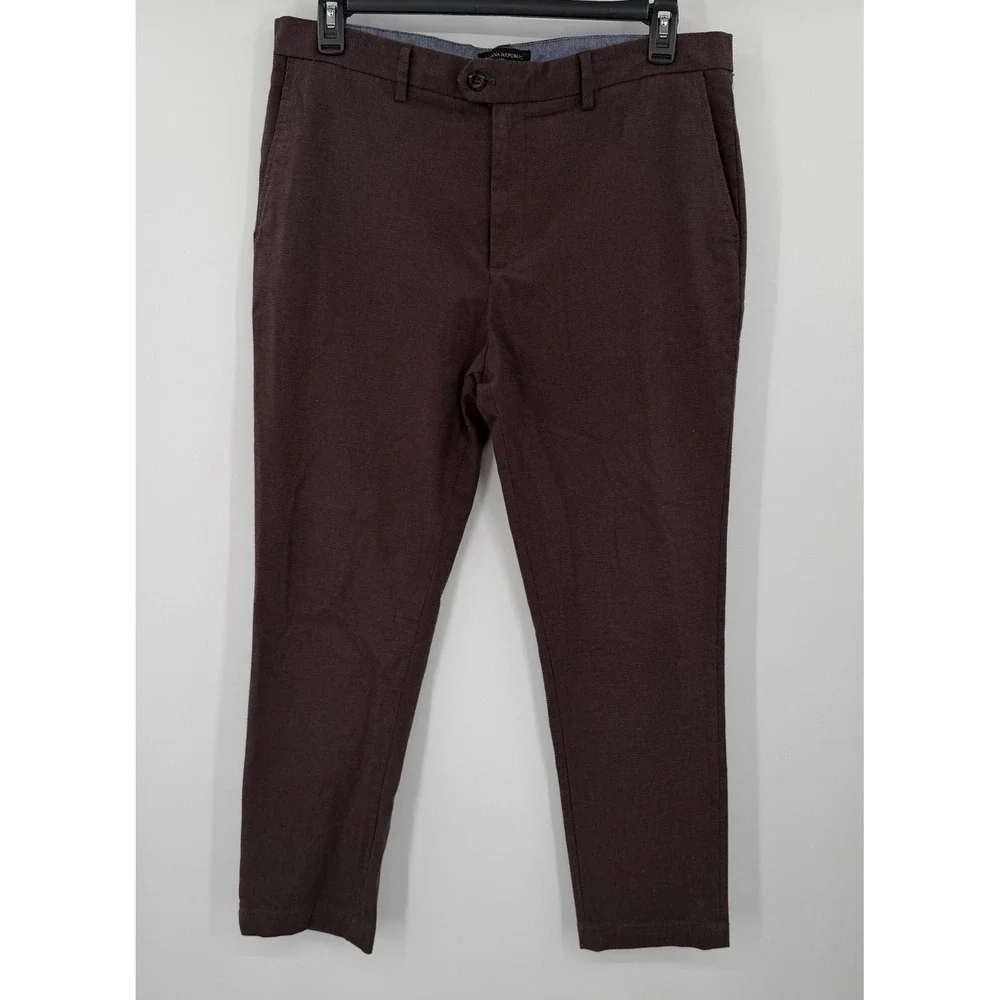 Banana Republic Slim Tapered Fit Trousers Mens 35x32 Brown Textured Chinos